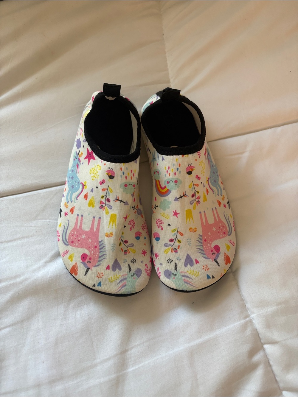Kids Unicorn & Rainbow Water Shoes - White with Pastel Accents